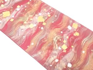 流水に色紙散らし模様織り出し　袋帯